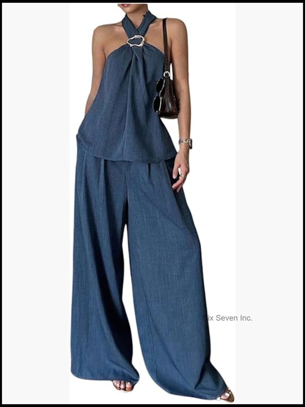 Halter Tank Top and Wide Leg Pant Set - Sleeveless 2 Piece Outfit
